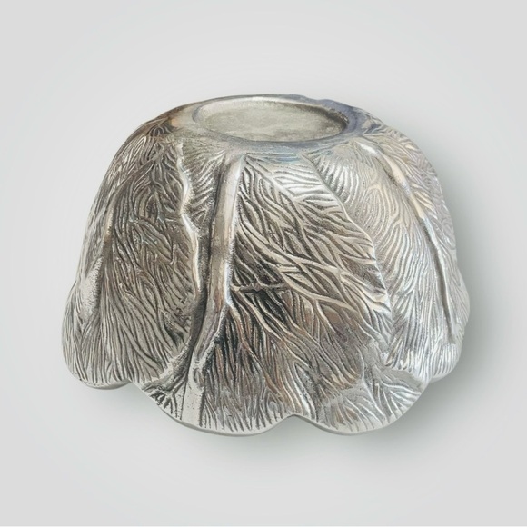 Pewter Salad Serving Bowl Lettuce Leaf Pattern Garden Cabbage Bowl Very Heavy! - Picture 7 of 9